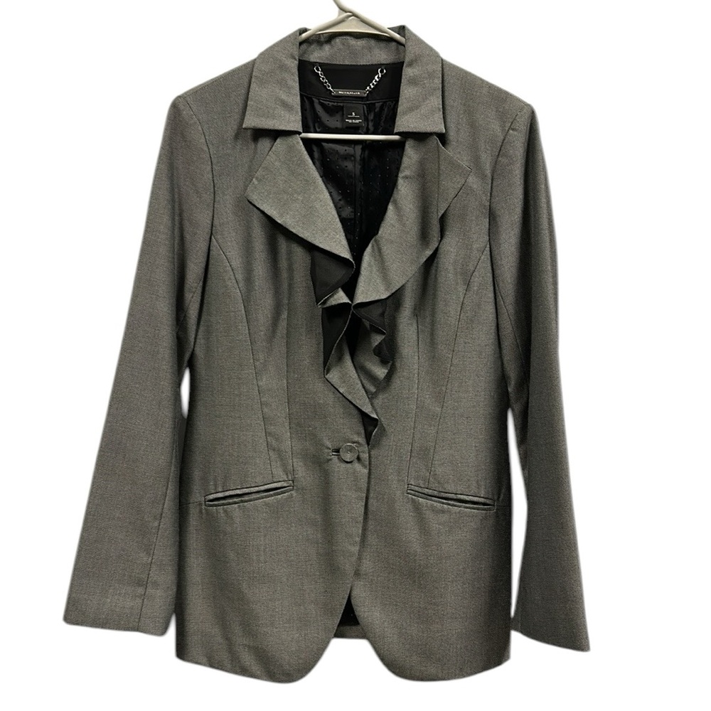 White House Black Market Blazer Jacket Ruffled Lapel Salt Pepper Womens Small